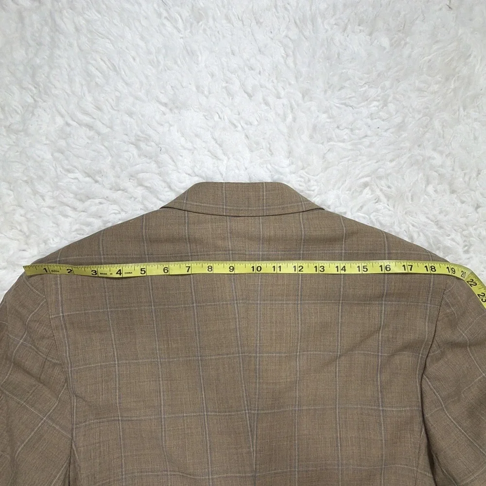 HERMES Mens Sport Coat Blazer Beige Tan Windowpane Checked 42R Wedding Flaws**